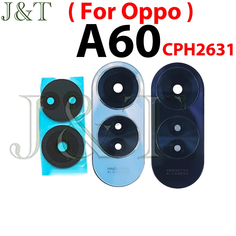 เลนส์กล้องด้านหลังพร้อมกรอบสําหรับ OPPO A60 CPH2631 กระจกกล้องด้านหลังพร้อมชิ้นส่วนสติกเกอร์กาว
