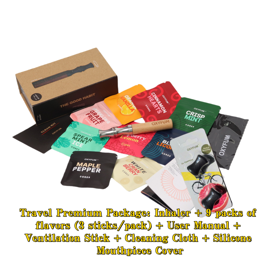 OXYFUM Travel Premium PACK Mouthpiece Diffuser Inhaler พร้อม Preferred Essential Oil Flavour Aromatherapy Aromater AIR อุปกรณ์
