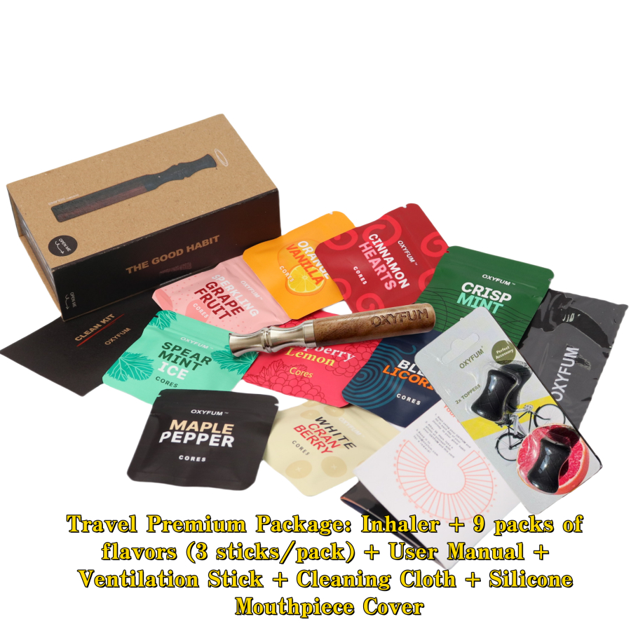 OXYFUM Travel Premium PACK Mouthpiece Diffuser Inhaler พร้อม Preferred Essential Oil Flavour Aromatherapy Aromater AIR อุปกรณ์