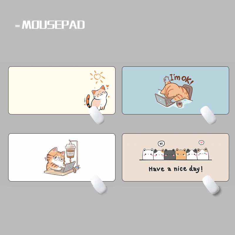 รูปแบบแมวน่ารัก Mousepad แผ่นรองเมาส์สําหรับเล่นเกมขนาดใหญ่ เย็บขอบ Deskpad Deskmat