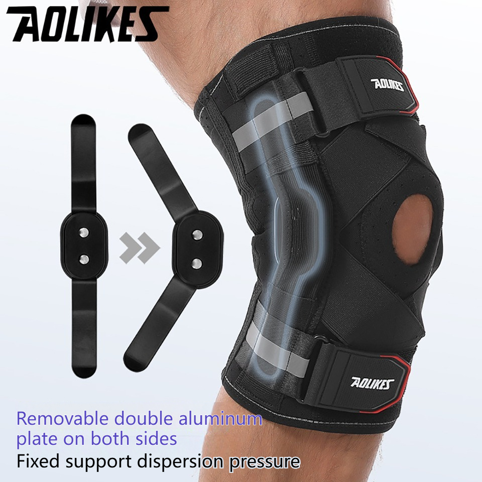 AOLIKES อลูมิเนียมเสริมเข่าสำหรับป้องกันอาการบาดเจ็บในการเล่นบาสเกตบอลและวิ่ง