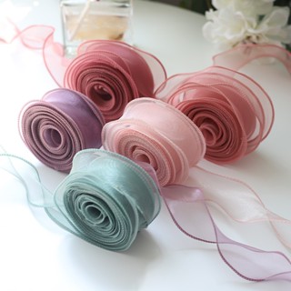 9M/ม้วนสีทึบ Organza ริบบิ้นขอบหยักริบบิ้นสําหรับช่อดอกไม้ขอ…