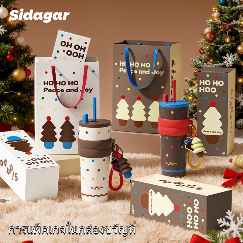 Sidagar 【ของขวัญคริสต์มาสที่สมบูรณ์แบบ】 ซานตาและหิมะแมนเทอร์โมสถ้วย 24 ชั่วโมงร้อน / เย็นถ้วยน้ำพร้อมกล่องของขวัญ