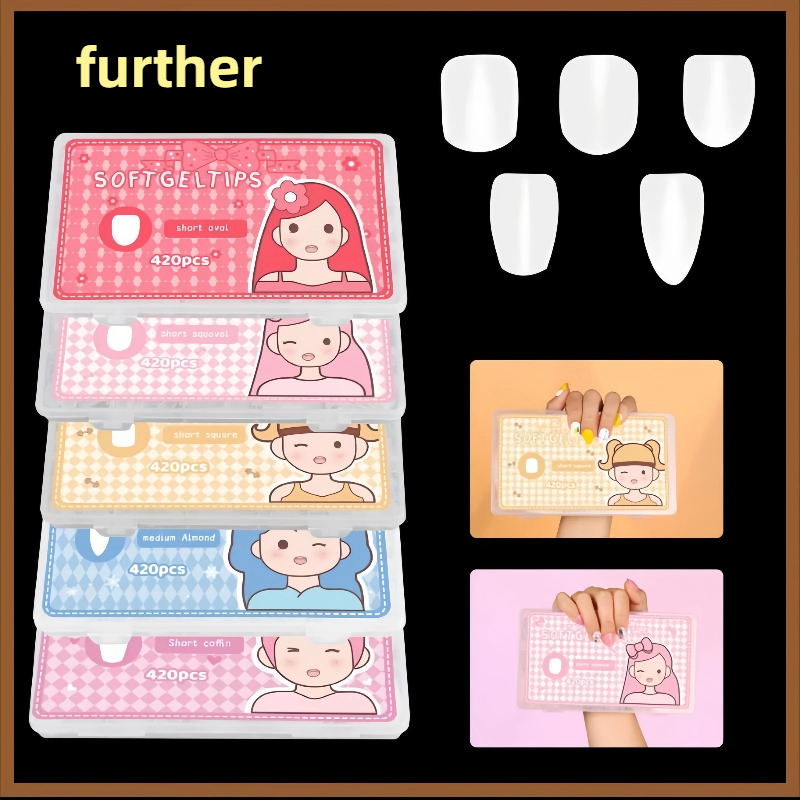 เล็บปลอม แบบสั้น เนื้อแมตต์ สําหรับต่อเล็บเจล UV DIY 420 ชิ้น