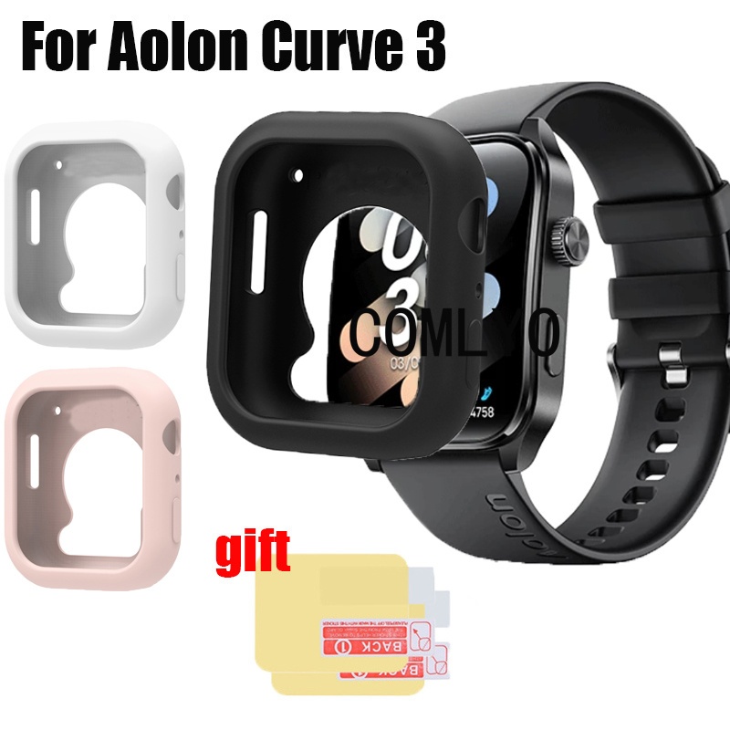 For Aolon Curve 3 กรณีสมาร์ทนาฬิกากันชนป้องกันซิลิโคนครึ่งฝาครอบฟิล์มป้องกันหน้าจอ