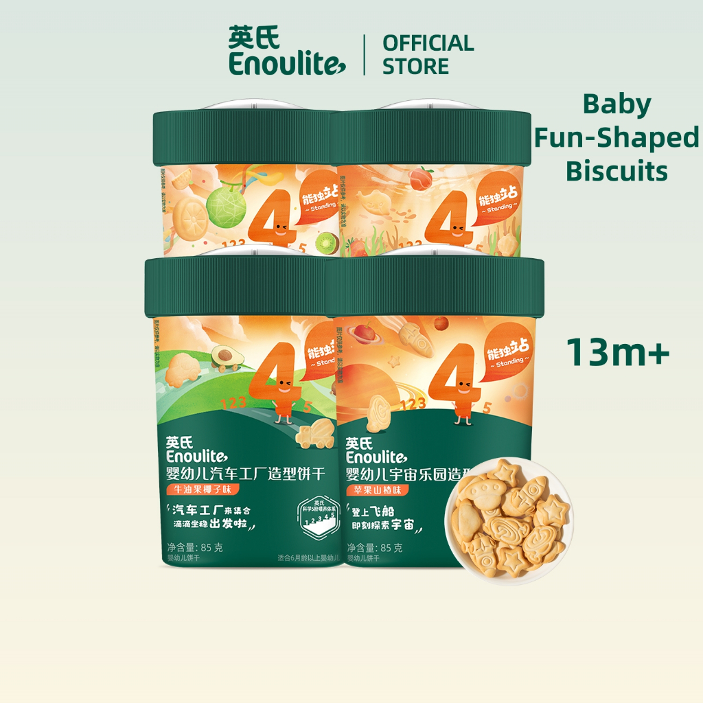 Enoulite Baby Fun-Shaped Biscuits 13m+ Baby Biscuits Natural Fruit & Milk Blend Light-Baked 85g