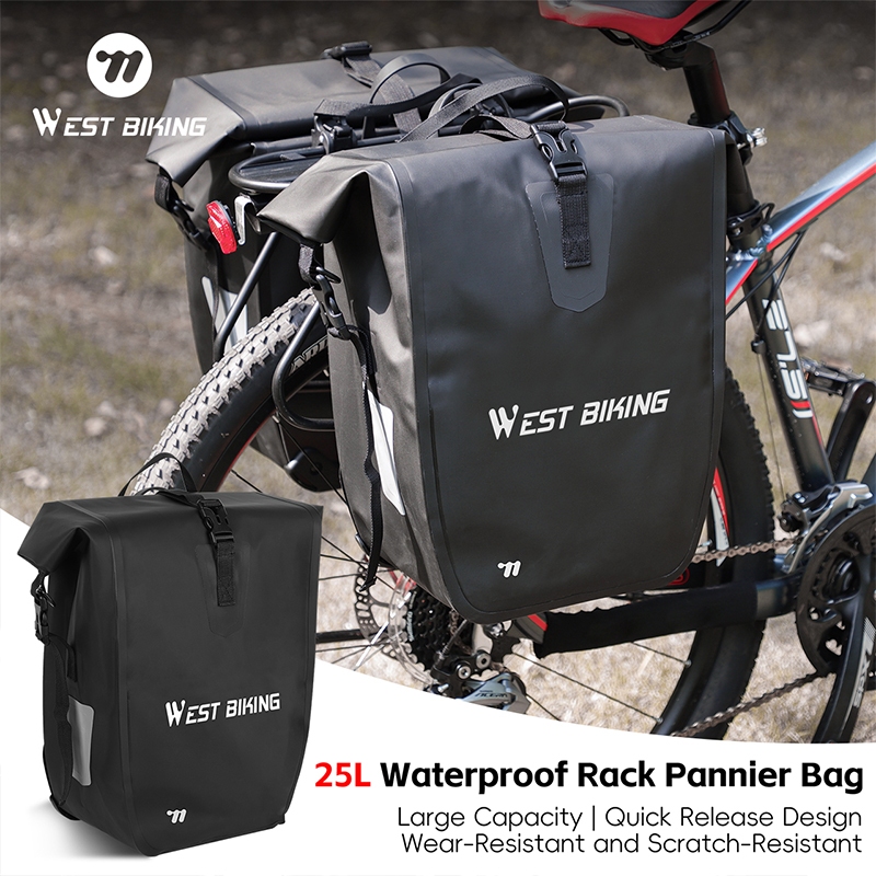 WEST BIKING ถุงพักหลังกันน้ำ 25L สำหรับจักรยานแบบเสือภูเขา อุปกรณ์สำหรับการเดินทางระยะไกล