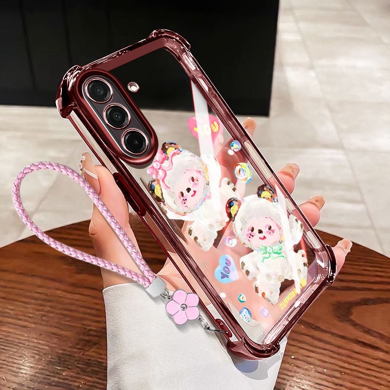 YBD สําหรับ Samsung Galaxy A56 A36 A26 A34 A35 A54 A55 A24 A25 A37 A57 M56 5G ภาพวาดสีน้ํามันแกะ Clear Anti Fall Shell พร้อมเชือกเส้นเล็ก