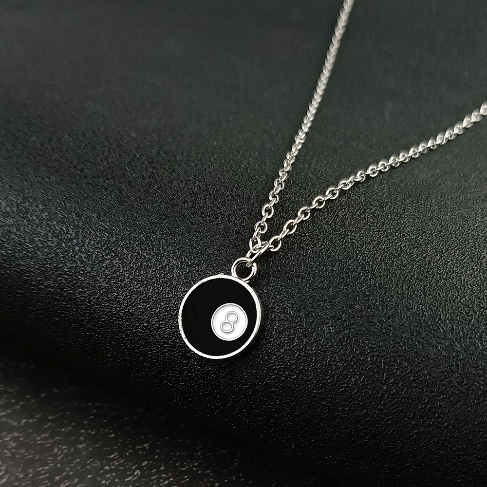 8 Ball สร้อยคอ Mens Silvery Chain ผู้หญิง Silvery สร้อยคอ Y2k 90s แรงบันดาลใจจี้สร้อยคอเครื่องประดับ