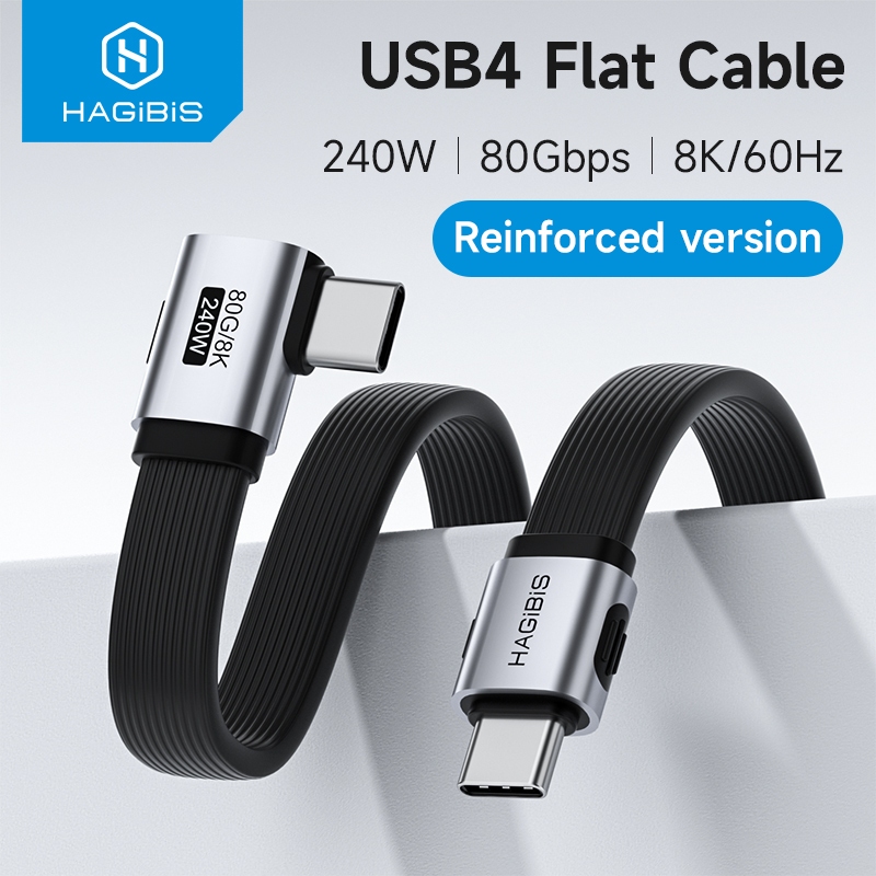 Hagibis สาย USB C USB4 มุมขวา 90 องศาประเภท C สายชาร์จ PD 240W Fast Charging 80G ข้อมูลสําหรับ iPhone 17 Pro ภายนอก SSD