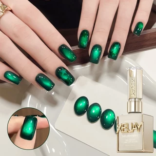 XEIJAYI15ml ยาทาเล็บเจลแม่เหล็กสีเขียว Cat Eye สุดเงางามแบบใหม่ เงางามดุจอัญมณี เหมาะสำหรับการทำเล็บ
