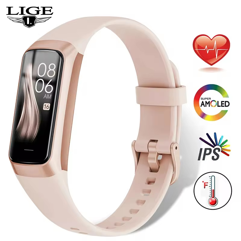 LIGE Amoled สมาร์ทวอท์ชผู้ชายสมาร์ทวงผู้หญิง Smartwartch สร้อยข้อมือสมาร์ทกันน้ํากีฬาฟิตเนส Tracker