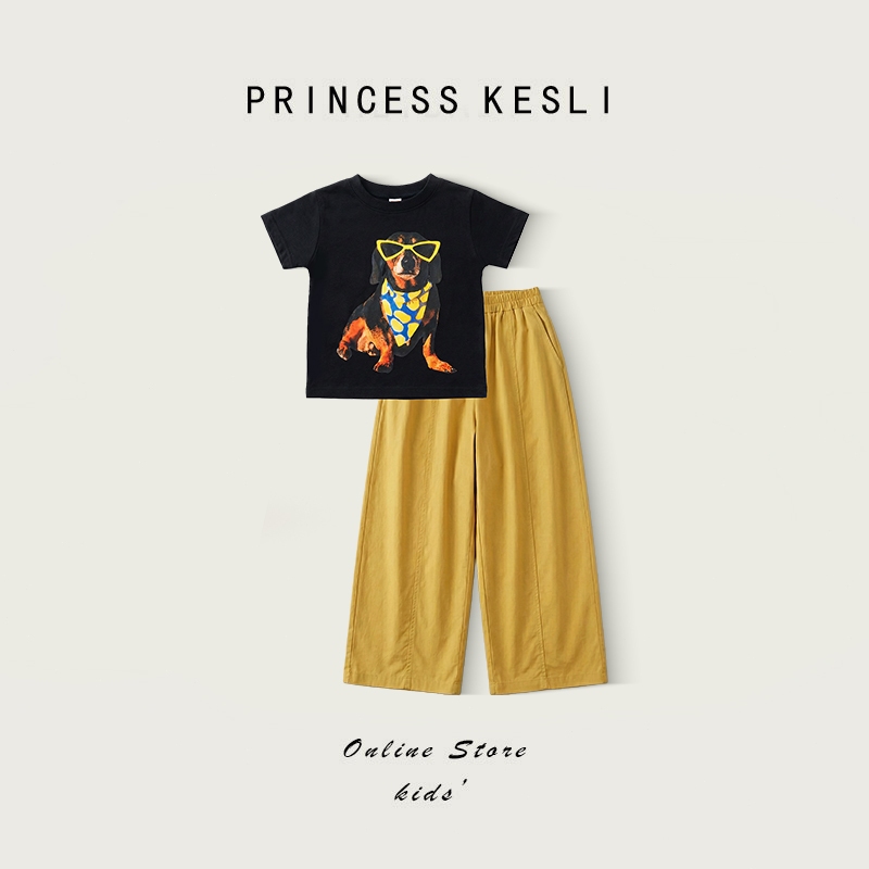 Princess Kesli ชุดเด็กสไตล์เกาหลี เสื้อยืดแขนสั้นและกางเกงขาสั้น สำหรับวัย 2-18ปี