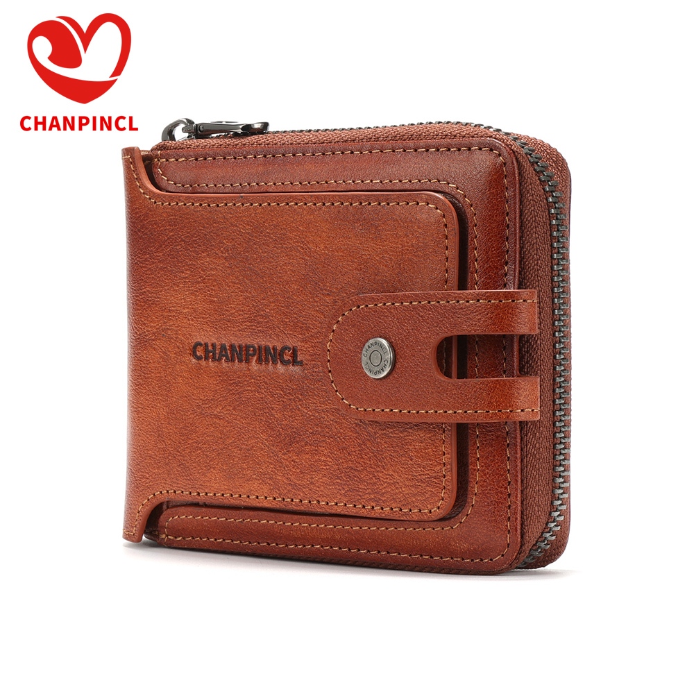 กระเป๋าสตางค์ผู้ชายหนังอิตาลีสั้น CHANPINCL – แอนทีควินเทจ, ช่องเหรียญ, กัน RFID และกล่องของขวัญ