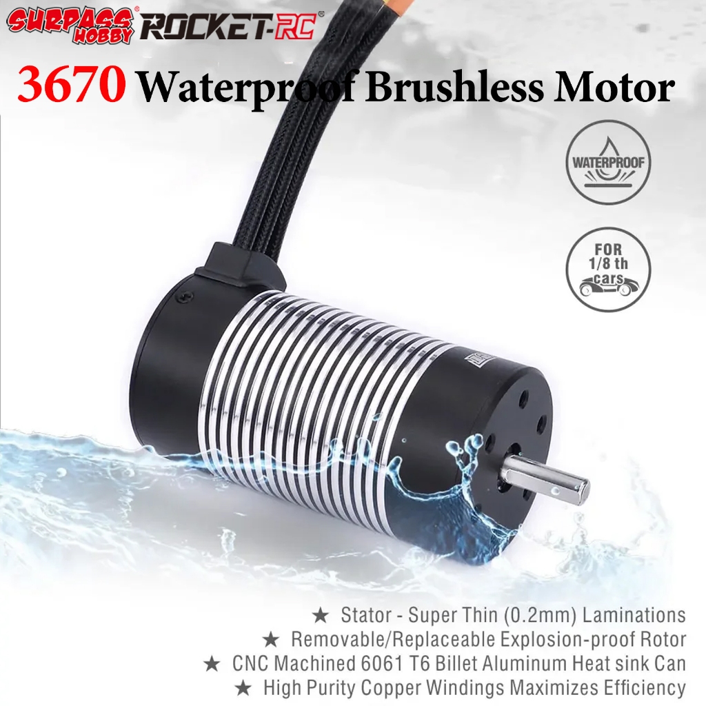 Surpaee Hobby 3670 2150KV/2650KV/3050KV กันน้ํามอเตอร์ไร้แปรง 5 มม.เพลาสําหรับ 1/10 RC Drift Crawler