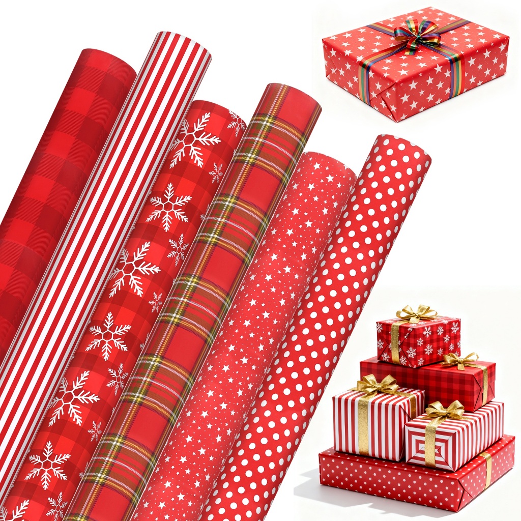 5 ชิ้นคริสต์มาสลายสก๊อตสีแดงกระดาษห่อของขวัญของขวัญแต่งงานกระดาษห่อของขวัญวันเกิดวันวาเลนไทน์