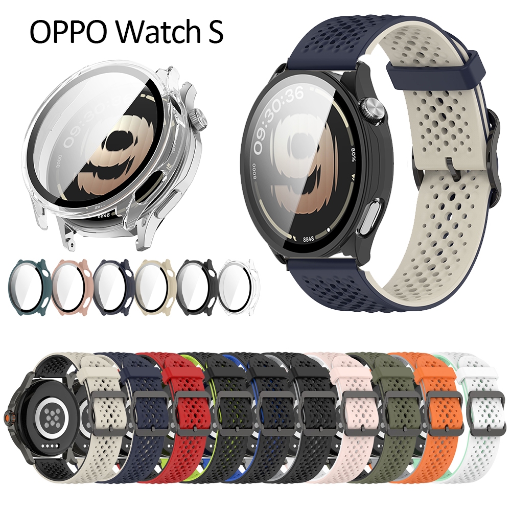 สําหรับ oppo Watch S strap OnePlus Watch Lite 22mm แฟชั่นกีฬา smart Watch band case cover กระจกนิรภัยป้องกันหน้าจอ