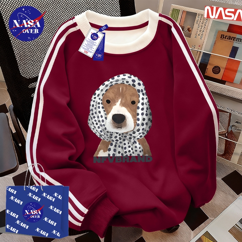 【จัดส่งจากกรุงเทพฯ】 NASA ฤดูหนาว สไตล์ขี้เกียจ ลายลูกสุนัข ใส่ผ้าคลุมหัว  oversize แขนยาว สเวตเตอร์คอกลม ยูนิเซ็กส์YG565