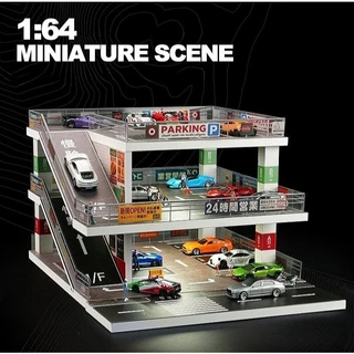 1/64 Diorama Diecast Garage Model LED Multi-Story Parking Lot Scene Display Case