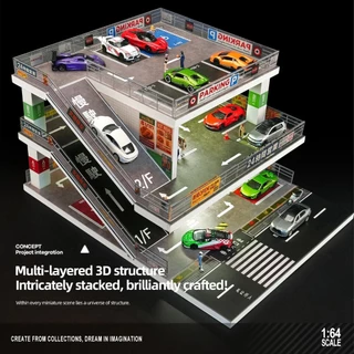 1/64 Diorama Diecast Garage Model LED Multi-Story Parking Lot Scene Display Case