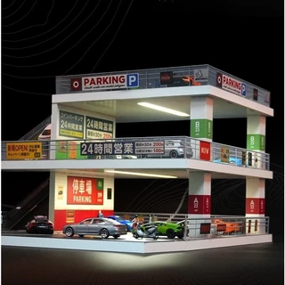 1/64 Diorama Diecast Garage Model LED Multi-Story Parking Lot Scene Display Case
