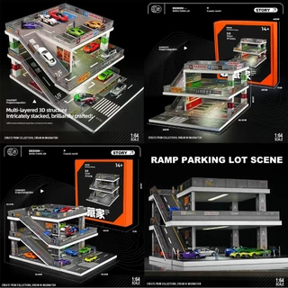 1/64 Diorama Diecast Garage Model LED Multi-Story Parking Lot Scene Display Case