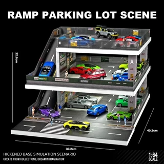 1/64 Diorama Diecast Garage Model LED Multi-Story Parking Lot Scene Display Case