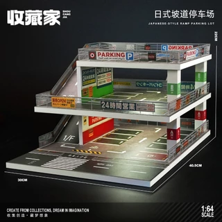 1/64 Diorama Diecast Garage Model LED Multi-Story Parking Lot Scene Display Case