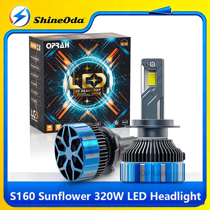 2PCS Super Bright S160 Pro รถ LED ไฟหน้าดอกทานตะวันสีฟ้า H4 สูง/ต่ําหลอดไฟ 320W 24000LM H1 H11 9005 9006 หมอกโคมไฟอัตโนมัติ
