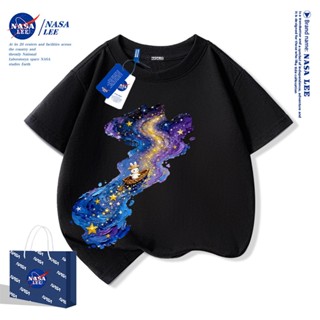 【จัดส่งวันเดียวกัน】เสื้อยืดผ้าฝ้ายเด็กลายทางช้างเผือก NASA ใ…