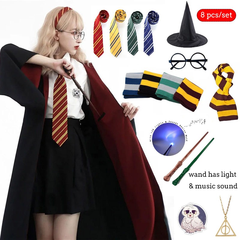 8 ชิ้น/เซ็ตยาวสําเร็จการศึกษาเสื้อคลุมผู้ใหญ่เด็กคอสเพลย์เครื่องแต่งกายนาฬิกาผูกผ้าพันคอคันฮาโลวีนพรรคเหตุการณ์เพราะสูท