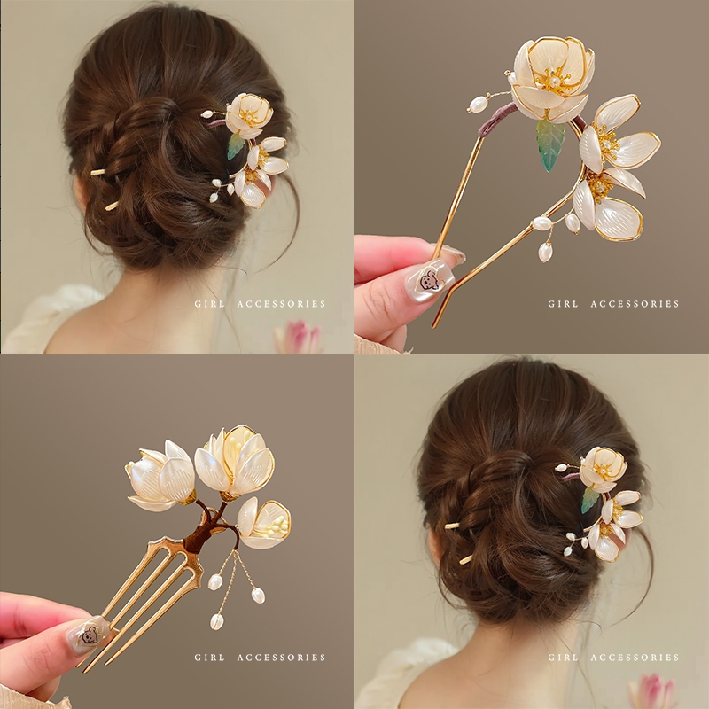 คลิปผมทรง U Magnolia สไตล์จีนสำหรับผู้หญิง หรูหรา และทันสมัย