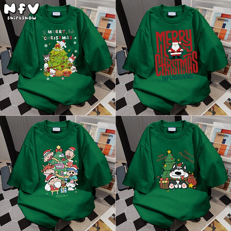 [จัดส่งตลอด 24 ชั่วโมง]NFV แฟชั่นเกาหลี🎄Christmas ระบายอากาศ เสื้อยืดแขนสั้นคอกล