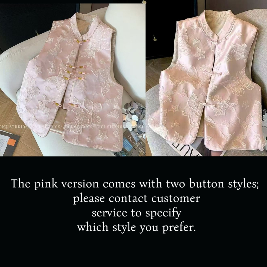 เสื้อกั๊กผ้าแจ็คการ์ดลายผีเสื้อ แขนกุด มีเข็มขัดสไตล์จีน - รูปที่ 2