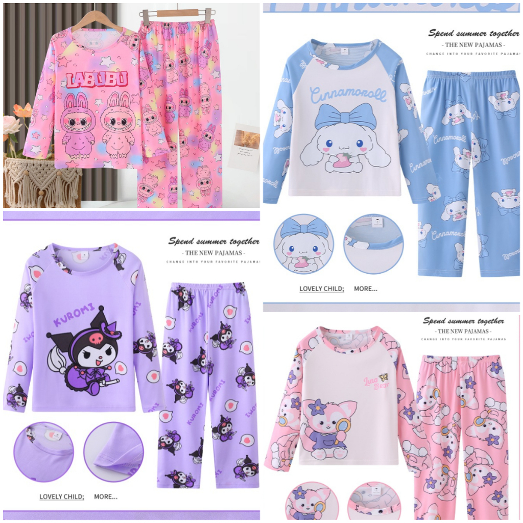 เด็กสาวการ์ตูนน่ารักชุดนอนแขนยาวKuromi cinnamoroll Pijamasสําหรับเด็กเด็กผู้หญิงชุดนอนเด็กราคาถูกWan127