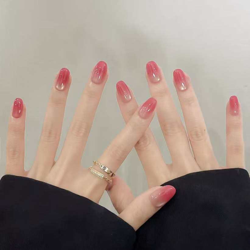 T019 เล็บปลอมสําเร็จรูป เจลแท้ ทำด้วยมือ 10 ชิ้น/กล่อง หวาน ๆ น่ารัก สีพีชสีชมพู สวมง่าย ใช้ซ้ำได้