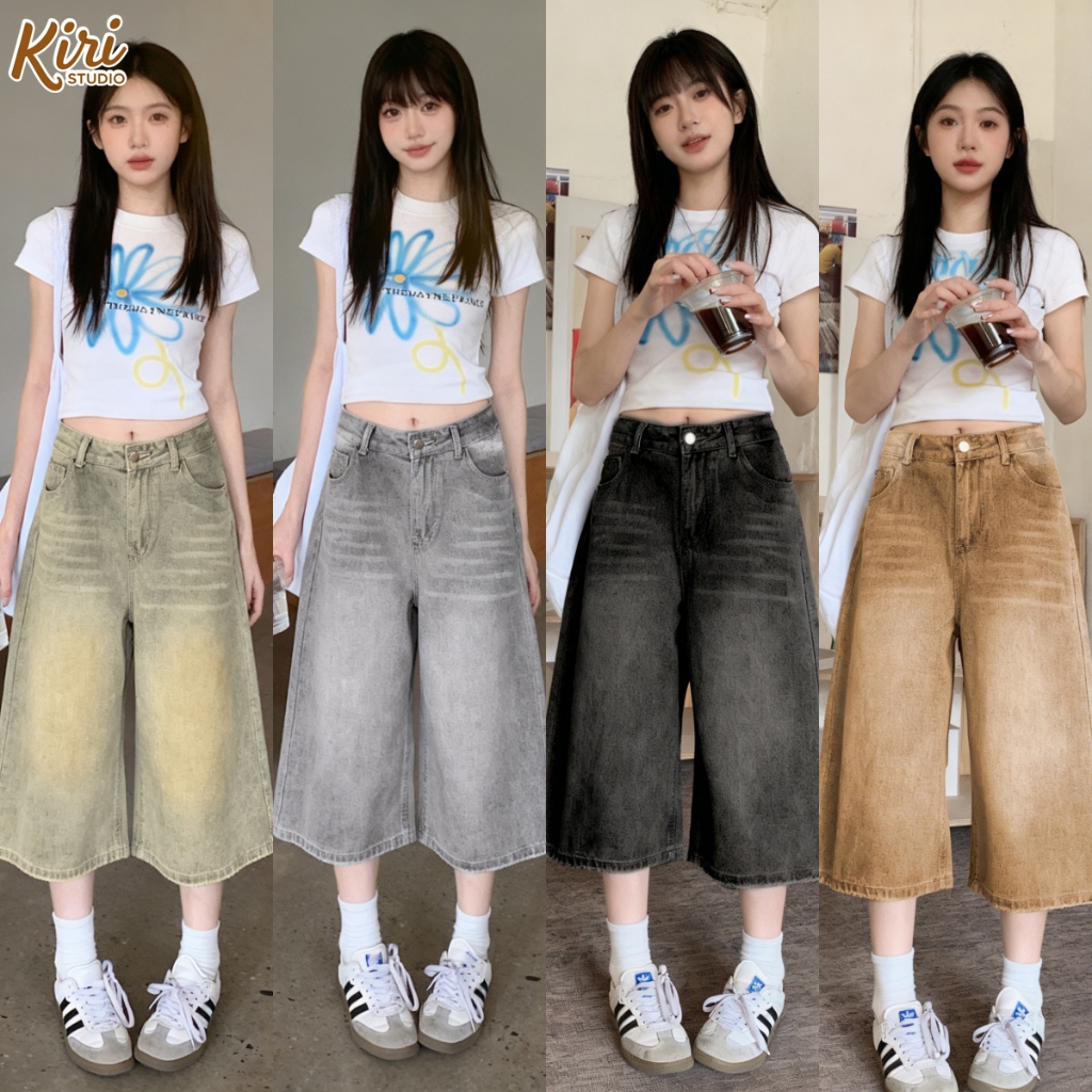 9สี กางเกงยีนส์ กางเกงยีนส์7ส่วน ฟอกน้ำ เเบบวินเทจ กระเป๋าข้าง#101142