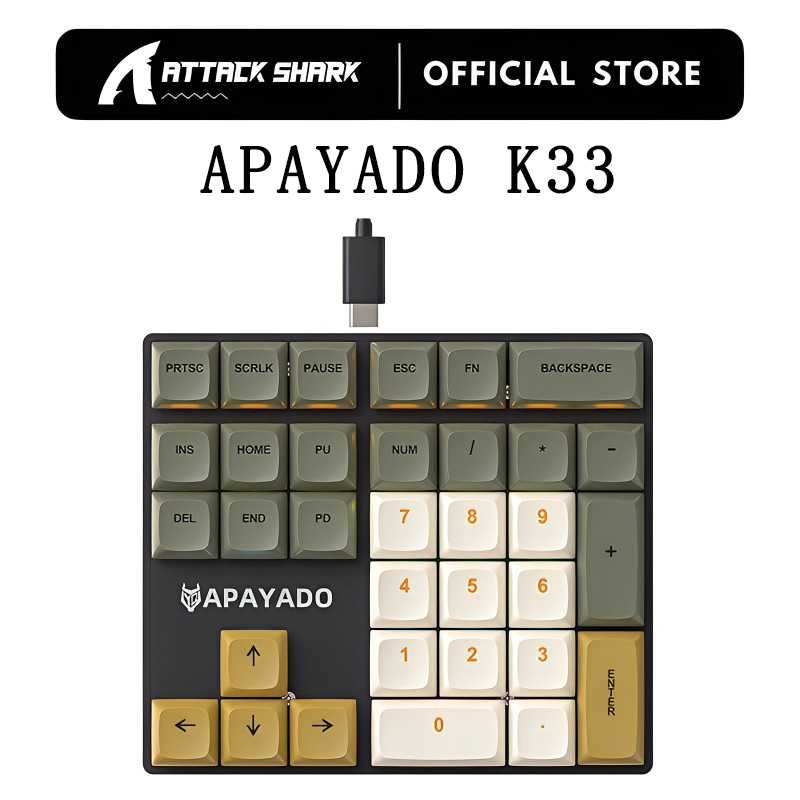 Apayado K33 แป้นพิมพ์ตัวเลขขนาดเล็ก 33 คีย์ เพลากลไกสีน้ําเงิน RGB PBT Keycaps สําหรับ Treasury/การบัญชี/การเงิน