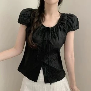 【ส่งจากไทย】เสื้อเชิ้ตแขนยาวผู้หญิง คอปกแฟชั่นผู้หญิง office style เรียบๆ เสื้อเชิ้ตสีดำ เหมาะสำหรับการไว้อาลัย