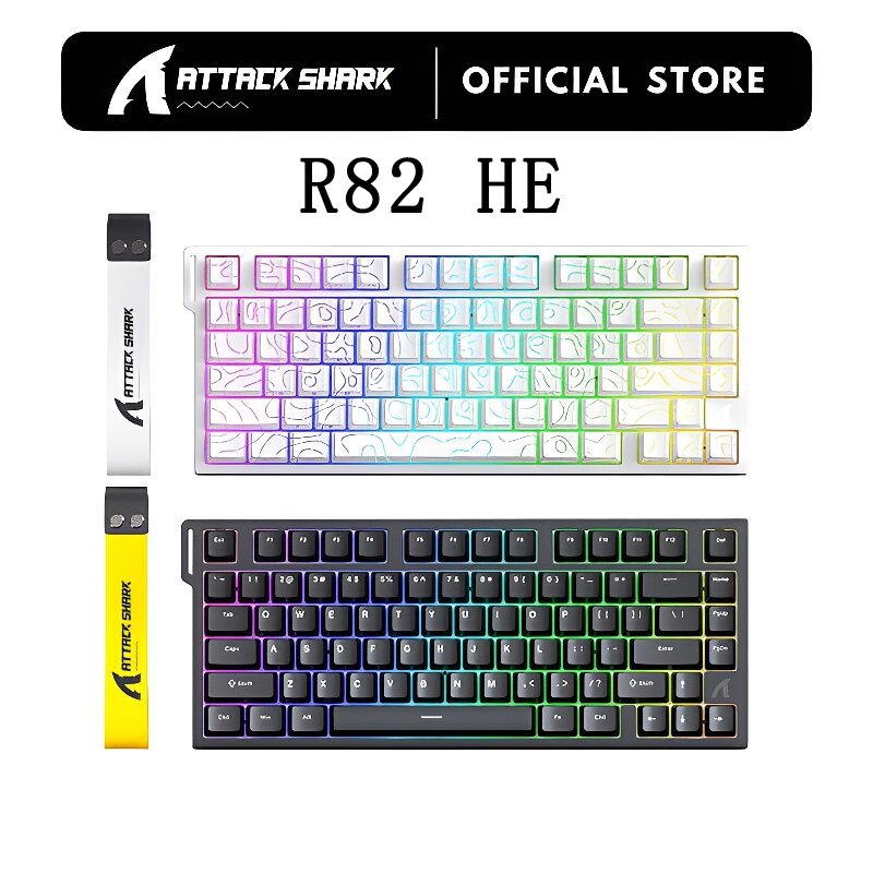 ATTACK SHARK R82 HE 75% 8000Hz Rapid Trigger คีย์บอร์ดแบบมีสาย RGB แสง 0.0005 มม. RT ความแม่นยําสวิท
