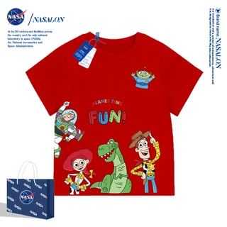 NASA เสื้อยืดเด็ก ผ้าฝ้าย 100% เสื้อยืดเด็กแขนสั้น สีขาว ลายการ์ตูนบัซ ไลท์เยียร์ ใส่สบาย ทรงหลวม ระบายอากาศดี