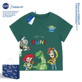 NASA เสื้อยืดเด็ก ผ้าฝ้าย 100% เสื้อยืดเด็กแขนสั้น สีขาว ลายการ์ตูนบัซ ไลท์เยียร์ ใส่สบาย ทรงหลวม ระบายอากาศดี