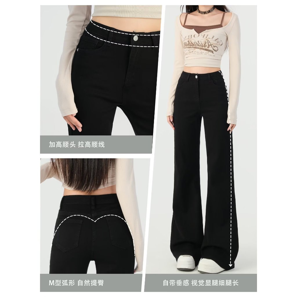 กางเกงยีนส์สีดำเพิ่มความหนาสำหรับผู้หญิง ในฤดูใบไม้ร่วงและฤดูหนาว - รูปที่ 3