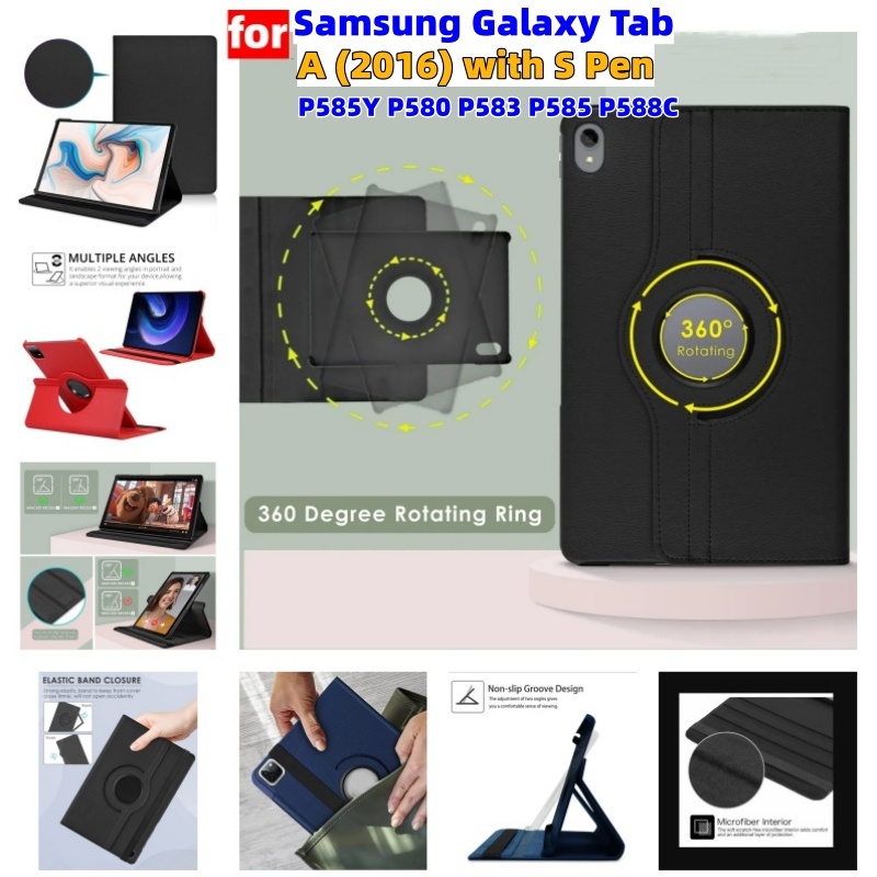 SamTab 360° หมุนซองหนังสําหรับ Samsung Galaxy Tab A (2016) พร้อมปากกา S รุ่น SM-P585Y SM-P580 P583 P