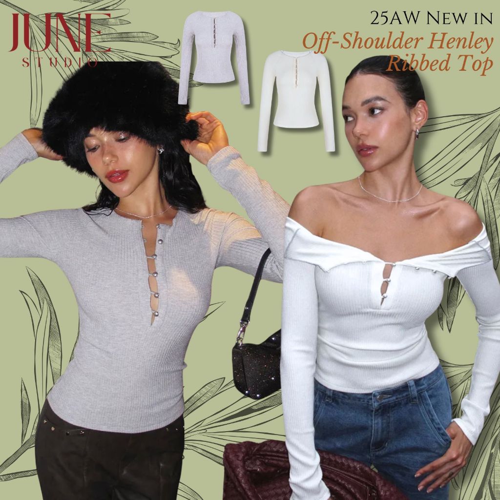 [JUNE STUDIO] เสื้อสเวตเตอร์กลวงแบบฝรั่งเศส สำหรับผู้หญิง แขนยาว สลิมฟิต