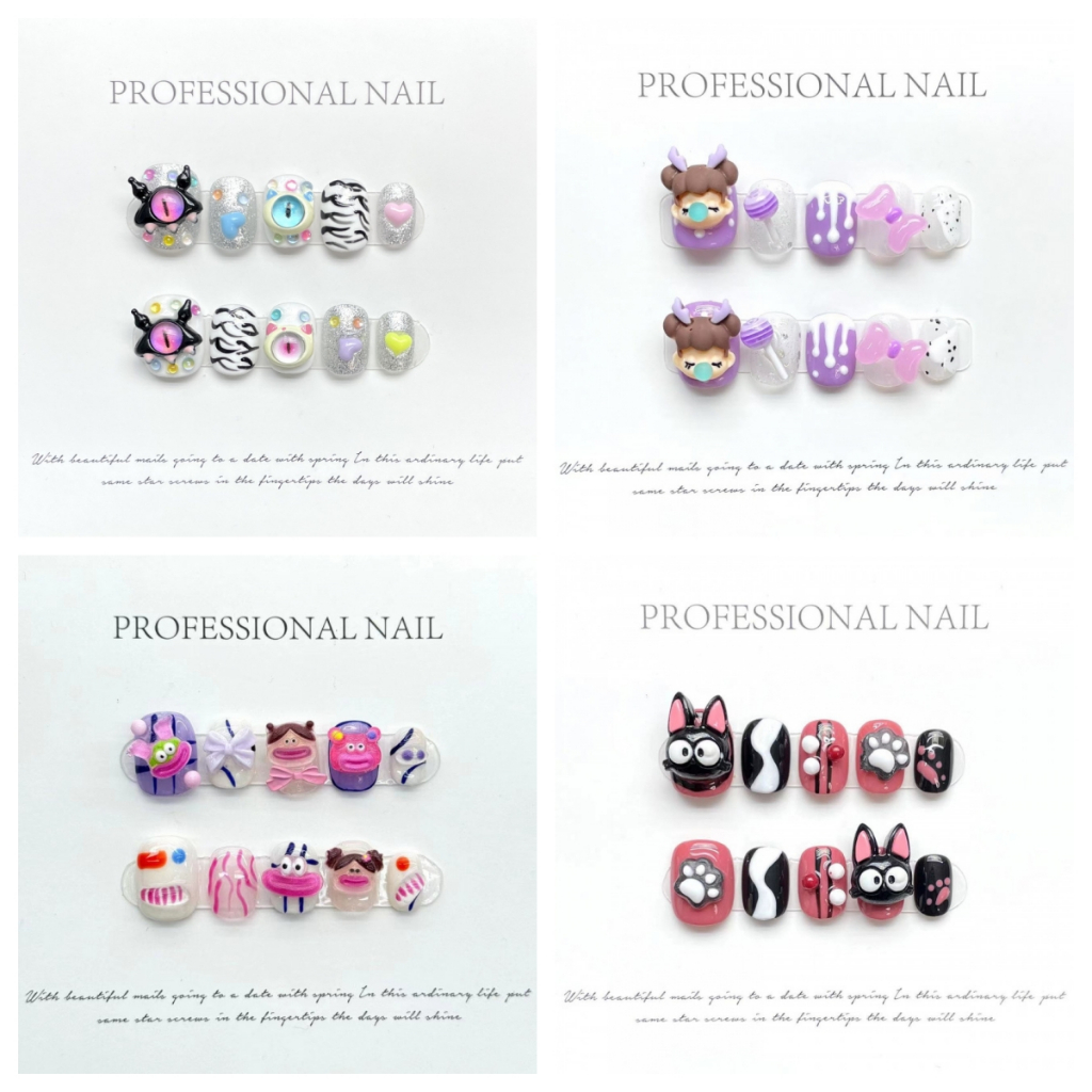 【Your Exclusive Nail Studio】เล็บปลอมแฮนด์เมด 3D ทรงสั้น สไตล์หวานแฟนตาซี ขับผิวขาว ใส่ได้ทุกวัน