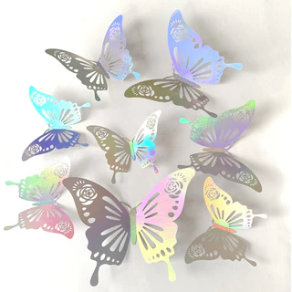 🦋 สติกเกอร์ผีเสื้อ 3D โลหะ สําหรับติดตกแต่งผนัง งานแต่งงาน ตกแต่งเค้ก 12 ชิ้น