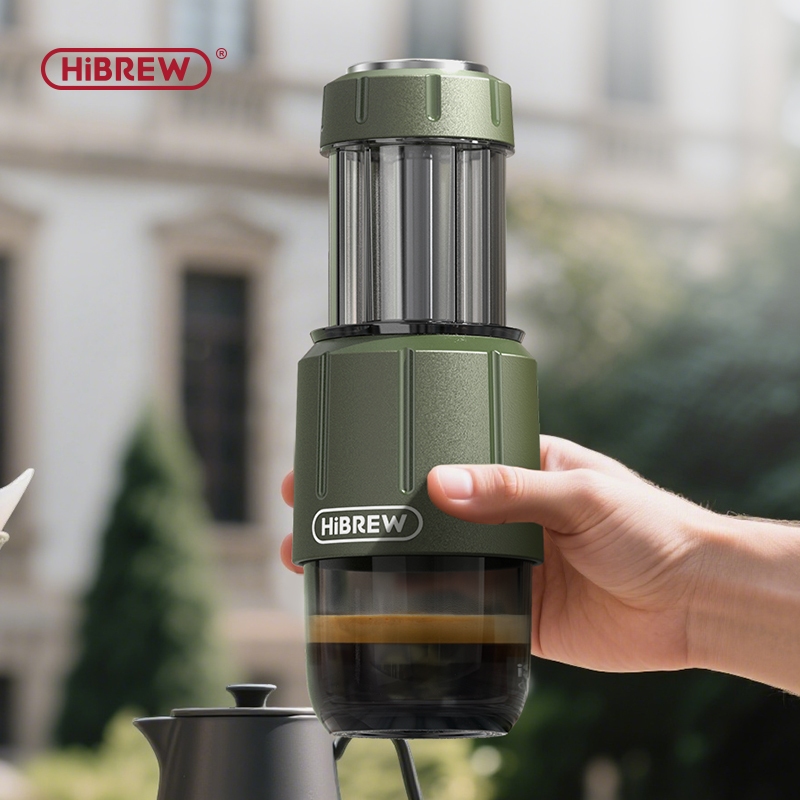 HiBREW H4D เครื่องชงกาแฟแบบพกพา 2 in 1 ใช้งานร่วมกับ Ns แคปซูลและผง Mini Outdoor Handheld Espresso Maker
