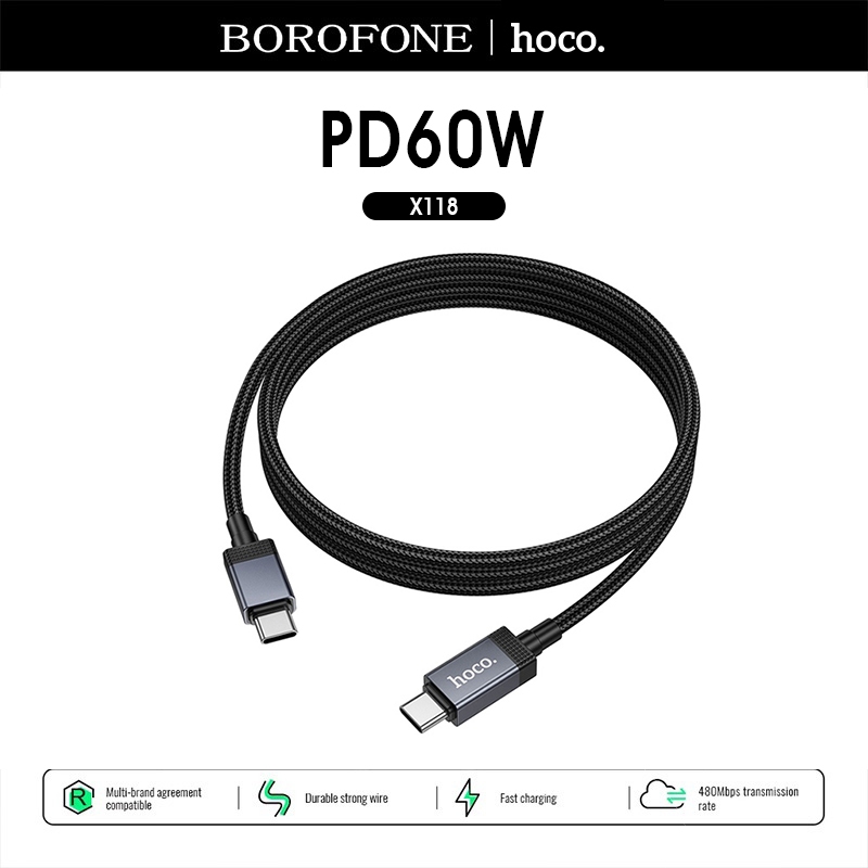hoco. X118 สายชาร์จเร็วไนลอนถัก จอดิจิตอลแสดงกำลังไฟ 12W/27W/60W/90W Super Fast Charging รองรับการชาร์จ 5.0A