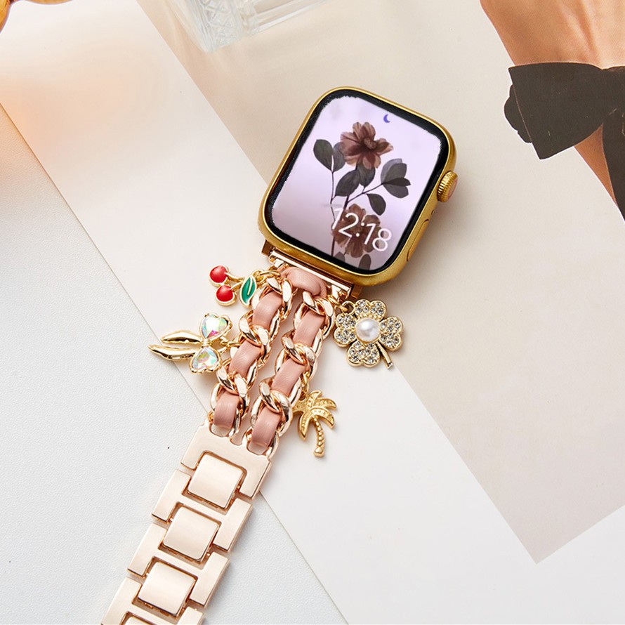 Chain Leather Pendant Strap For Huawei watch gt 6 pro สาย Huawei watch gt 6 Strap Huawei watch GT 5 สาย huawei watch gt 5 pro / Huawei GT6 สาย Huawei GT5 Pro / GT2/ Huawei GT3/ huawei GT4 / Redmi watch 5 Active สาย Galaxy watch 6 5/ Galaxy watch 7 Strap - รูปที่ 4